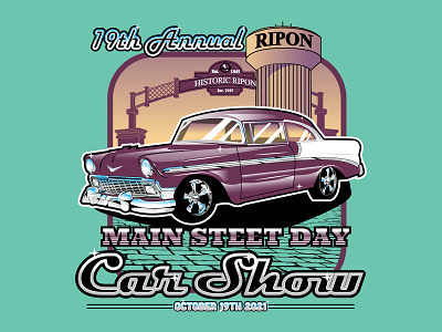 Ripon Main Street Day Car Show Illustration design illustration illustrator screen print vector