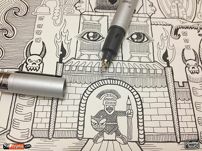 King of my castle castle copic doodle gate guardian isograph king knight poster rapidograph rotring