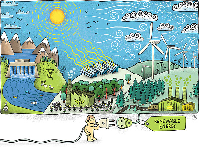 Renewable energy cartoon energy forest green london nature recycle renewableenergy solar toynak tree windmill