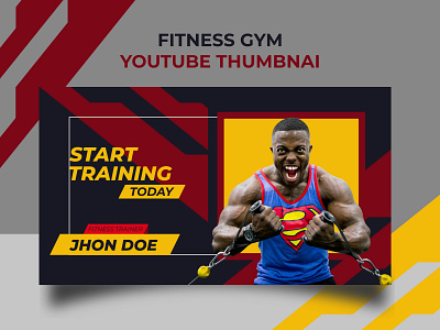 GYM-Fitness YouTube Thumbnail Template Design custom thumbnail design fitness free graphics gym template thumbnail vector video web banner youtube