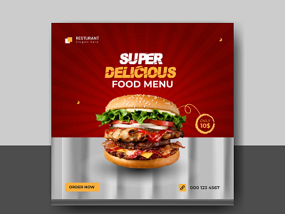 Delicious Food & Burger Social Media Post Template Design design food free instagram post new social media social media post template vector web banner