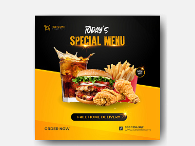 Delicious Food & Burger Social Media Post Template Design adobe ilustrator burger chicken design food free graphic design instagram instagram post pizza post social media template vector web banner