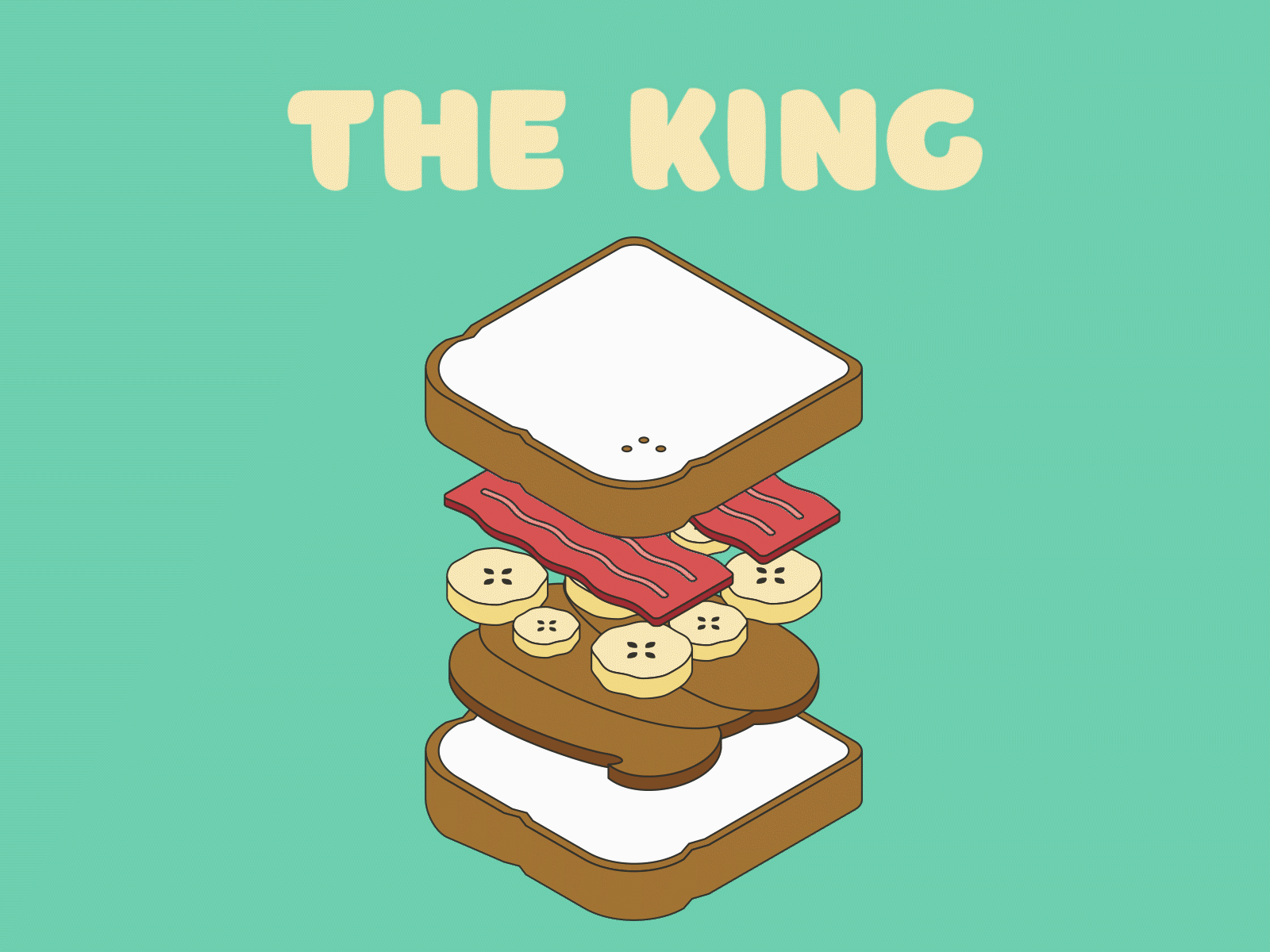 The King bacon banana bread elvis falling food isometric lunch peanut butter sandwich vector
