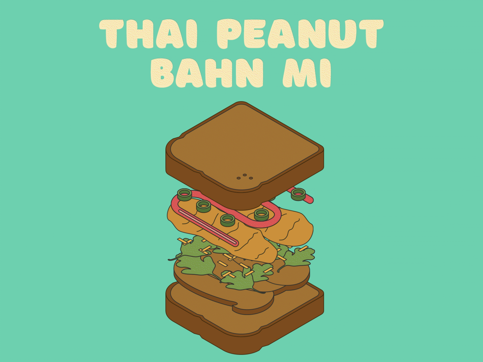 Thai Peanut Bahn Mi bahn mi bounce chicken food isometric lunch peanut butter sandwich sriracha thai vector