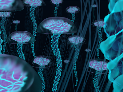 JELLYFISH :::/:...: 3d art blue c4d cinema4d deep digital jelly jellyfish modeling ocean purple redshift render sea string texture