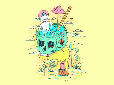 Chillin' color fun happy illustration kid naked skull sun tropical