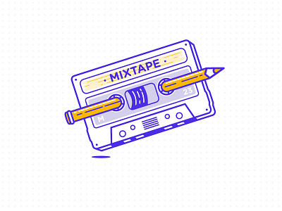 Mixtape 80s 90s cassette icon line mixtape pencil retro