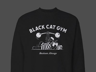 Black Cat Gym Sweatshirt apparel apparel design branding briantongdraws design hand drawn illustration