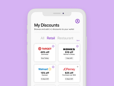 Discount Wallet coupon design discount figma ios iphone mobile shopping ui ux wallet