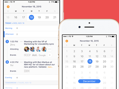 Calendar feature cal calendar design ios meetings organize ui ux