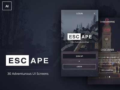 ESCAPE UI Kit adventurous app blog escape explore illustrator kit mobile theme ui ui kit ui screens