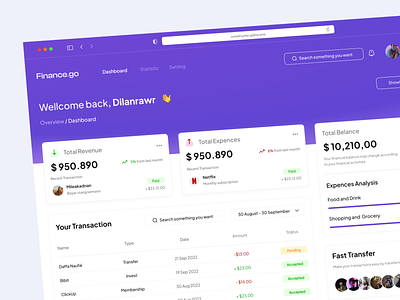 Finance.go - Dashboard Finance Management admin analytics app chart dashboard design finance fintech graphic design job managemnt project sales statistic tabel ui uiux uix ux web design