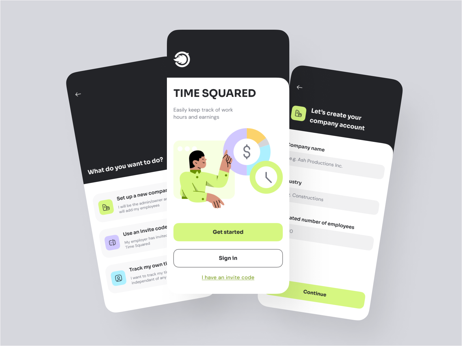 Time tracking app TimeSquared by Marie Dyachenko for Ash Studio on