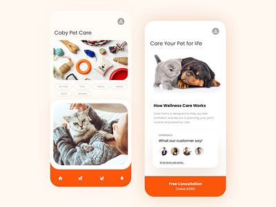 We take care of your Pets adobe xd clean mobile app mobile app design mobile ui orange pet pet care petcare pets ui uiux user experience user experience design user experience designer user experience prototype user experience ux user interface user interface design userinterface