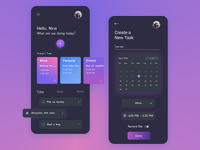 Mobile app UI of To Do List Dark theme by Ashley Technologies on Dribbble