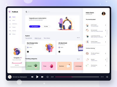 PodBook SaaS/Web app UI UX design app clean clean ui figma listen music play podcast research saas app ui uiux user experience user experience design user experience designer user interface user interface design userinterface ux web app design