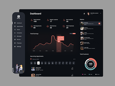 Salon Management web application adobe xd black clean dark theme design figma new orange saas design salon management web application ui uiux user experience user interface design userinterface user research ux ux strategy web app wow