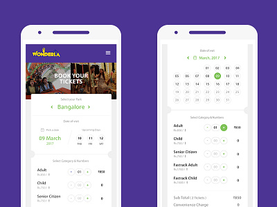 Wonderla Booking Portal - UI/UX/Front End booking calendar design interaction interface mobile responsive ui user experience ux website