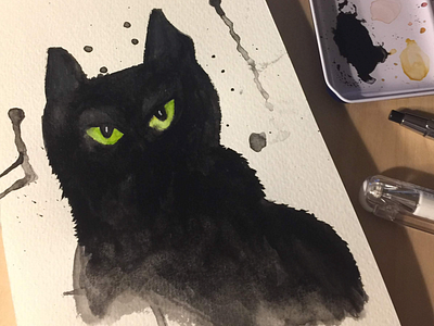 MyBlackCat <3 animals art direction blackcat cat design drawing illustration watercolor watercolour