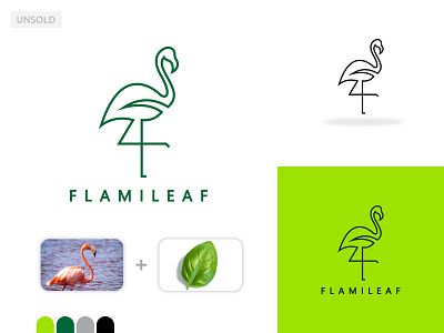 FLAMILEAF Line art Logo brand identity branding custom design flamingo flat icon illustration leaf logo minimal minimalist natural vector wordmark