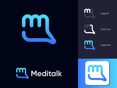 Meditalk logo design branding chat cool logo design doctor flat graphic design grediant health icon illustration life logo logo design medical minimal modern safety talk vector