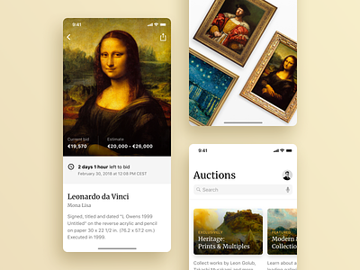 Art Auction Hall Mobile App app art auction cards gallery ios minimal mobile painting search splashscreen typography