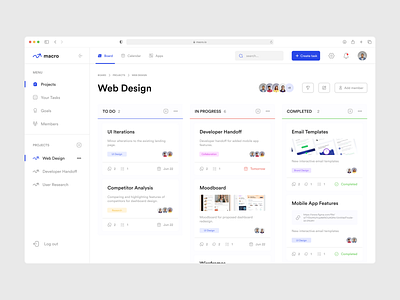 Macro - Project Management Dashboard Design agile dashboard design figma product design project management saas software ui ux web app web design