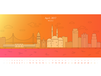 April Calendar bosphorus calendar galata illustration istanbul