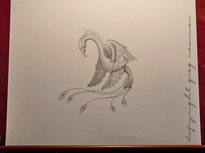 Japanese Influenced Phoenix bird graphite grey illustration phoenix sketch