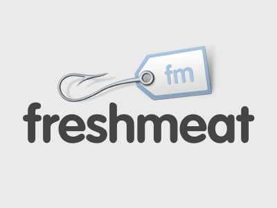 Freshmeat Logo blue grey hook logo logos tag tan