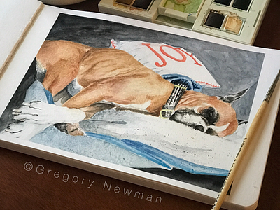 Brie Sleeping analog commission painting watercolor