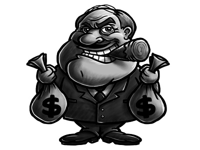 Fat Cat Businessman Cartoon Character Sketch