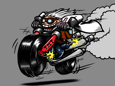 Cartoon Bomb Motorcycle with Mad Scientist - Sketch art bike bomb cartoon cartoon character cartooning character drawing illustration mad scientist motorcycle sketch