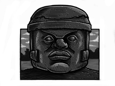 Olmec Colossal Head Statue Cartoon Sketch 8 ancient art cartooning drawing head illustration mexico sketch