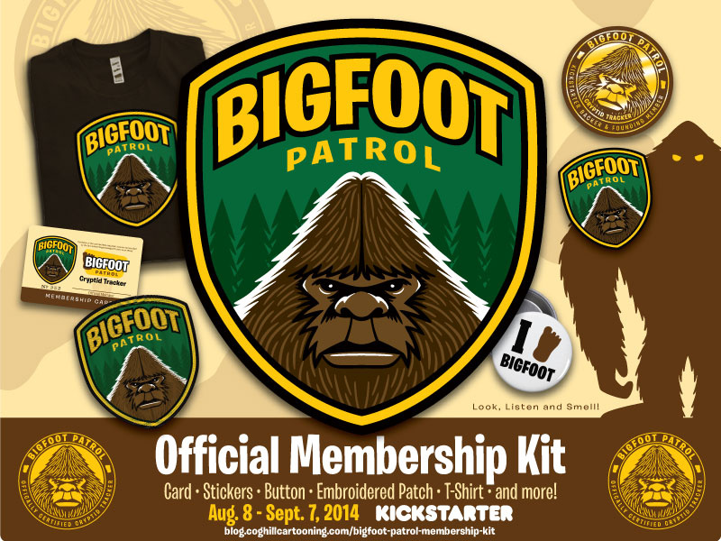 Bigfoot Patrol Kickstarter Header Image Design paranormal patch art cartoon character cartoon character drawing cartooning illustration vector illustrator bigfoot