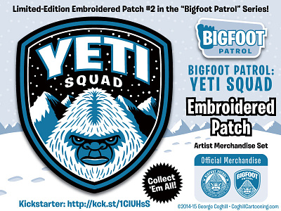 Bigfoot Patrol Yeti Squad Kickstarter Header Image Design art bigfoot cartoon cartoon character cartooning design illustration kickstarter patch vector yeti