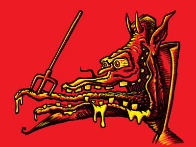 Monster Head Devil Cartoon Limited Palette Sketch