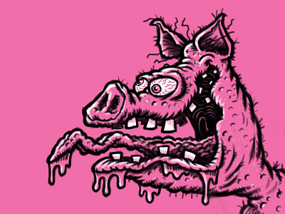 Monster Head Pig Hog Cartoon Limited Palette Sketch