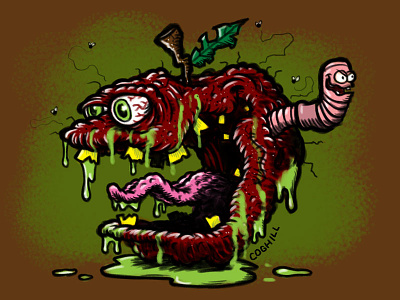 Rotten Apple Cartoon Character apple art cartoon character cartooning drawing food illustration lowbrow sketch
