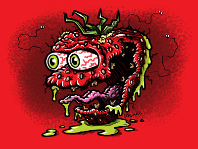 Sick Strawberry Cartoon Character art cartoon character cartooning drawing food fruit illustration lowbrow sketch