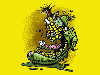 "Cracked Corn" Cartoon Character Sketch art cartoon character cartooning drawing food gross illustration lowbrow rotten sketch vegetable