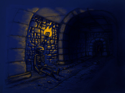Skeleton Dungeon drawing dungeon gothic interior limited palette skeleton sketch stone