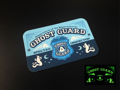 "Ghost Guard: Spectre Inspector" Glow In The Dark I.D. Card badge ghost glow in the dark moon paranormal patch police skull spider stars supernatural wings