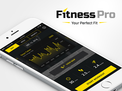 'Fitness Pro' concept iphone app application interface dashboard exercise fitness app fitness wear graph interface mobile health ui user experience ux workout