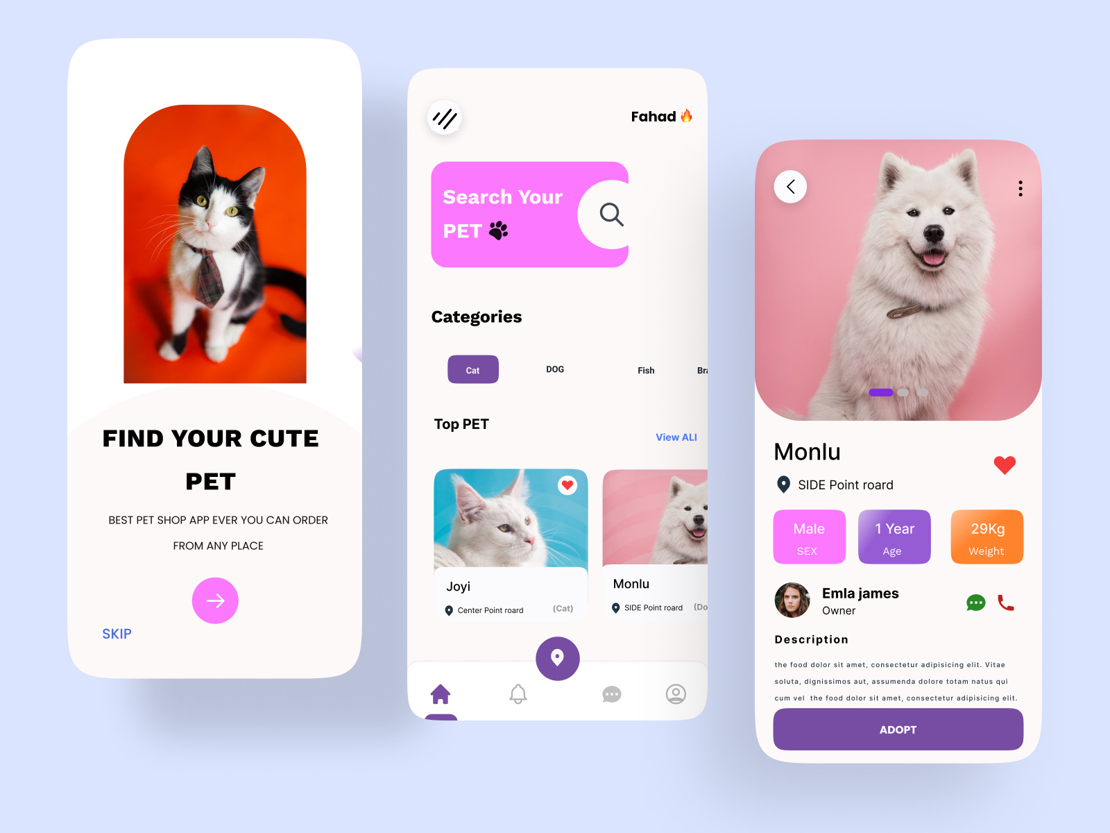 Pet Adoption App UiUX by Mohammad Fahad on Dribbble