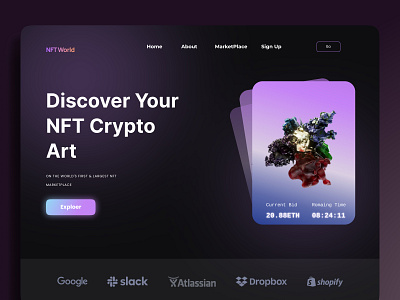 NFT Marketplace Website app cryptocurrency dark dashboard nft exploration header hero landing page marketplace nfts trend ui ui design ux ux design web web design website website design