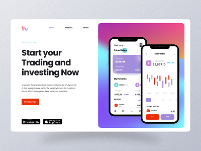 Trade App Website - Concept app design app nft blockchain chart clean crypto crypto wallet cryptocurrency design finance interface landing page landingpage nft trendy ui ux web web design website