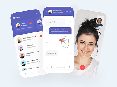 Mobile Apps Exploration 💬 android app blue branding chat chat app chatbot chatting concept design flat minimal mobile mobile app mobile design simple stiker typography ui ux