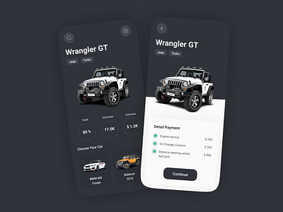 Car Service Mobile Concept android app black bnw car card concept dark dark app dark mode dark theme dark ui design minimal mobile modern service simple ui workspace