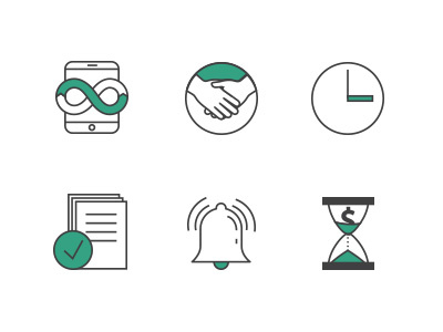 Icon set for new insurance company alarm clock icons illustration infinity partners phone time